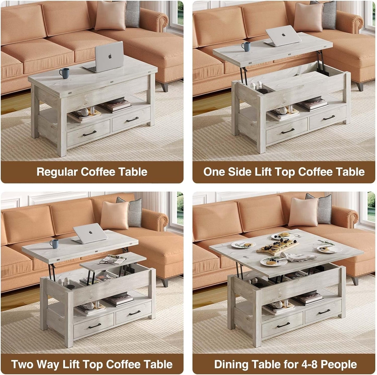 Coffee Table Lift Top, Multi-Function Dining and Storage