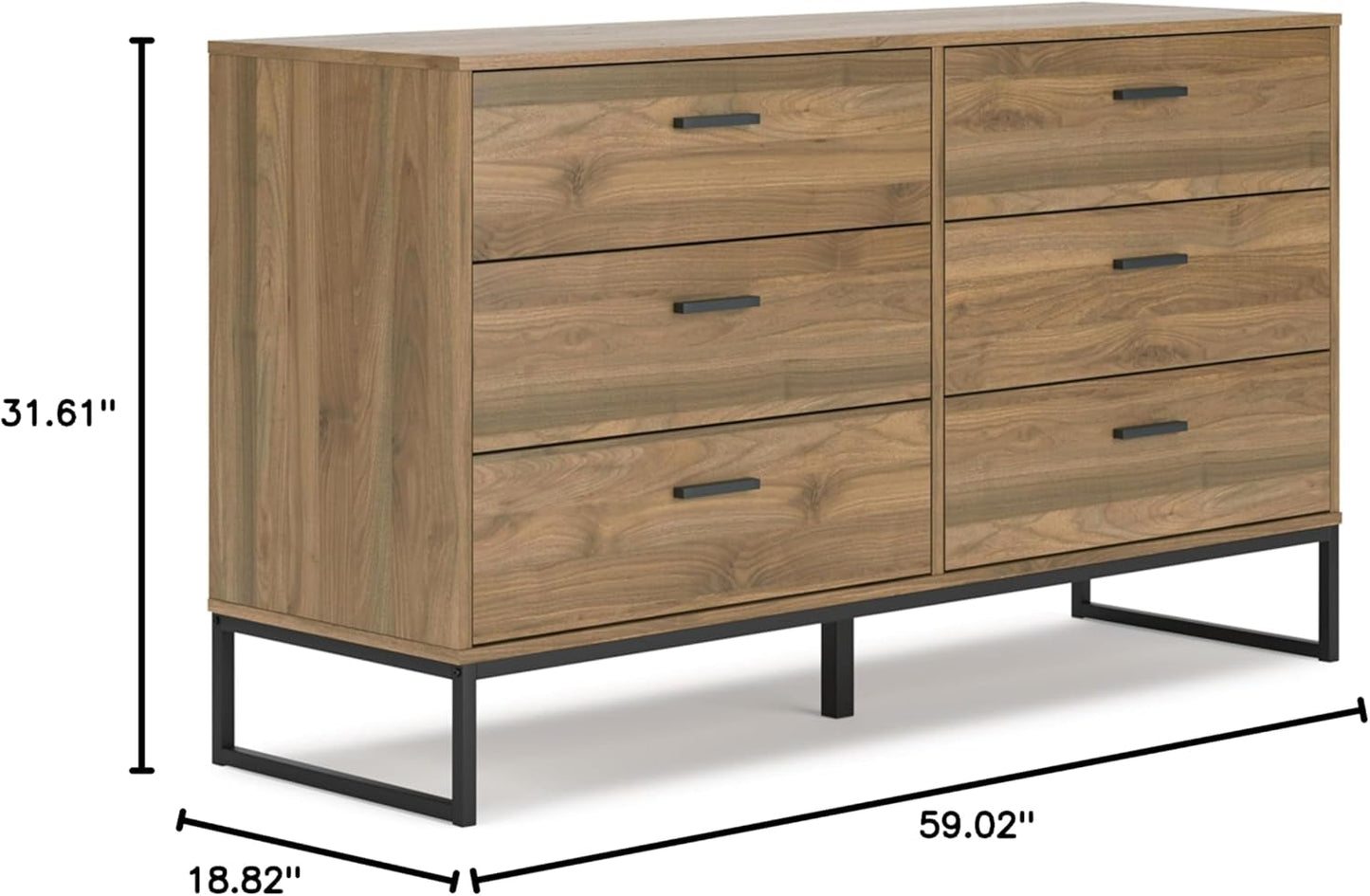 Deanlow Mid-Century Modern 6 Drawer Dresser with Safety Stop for