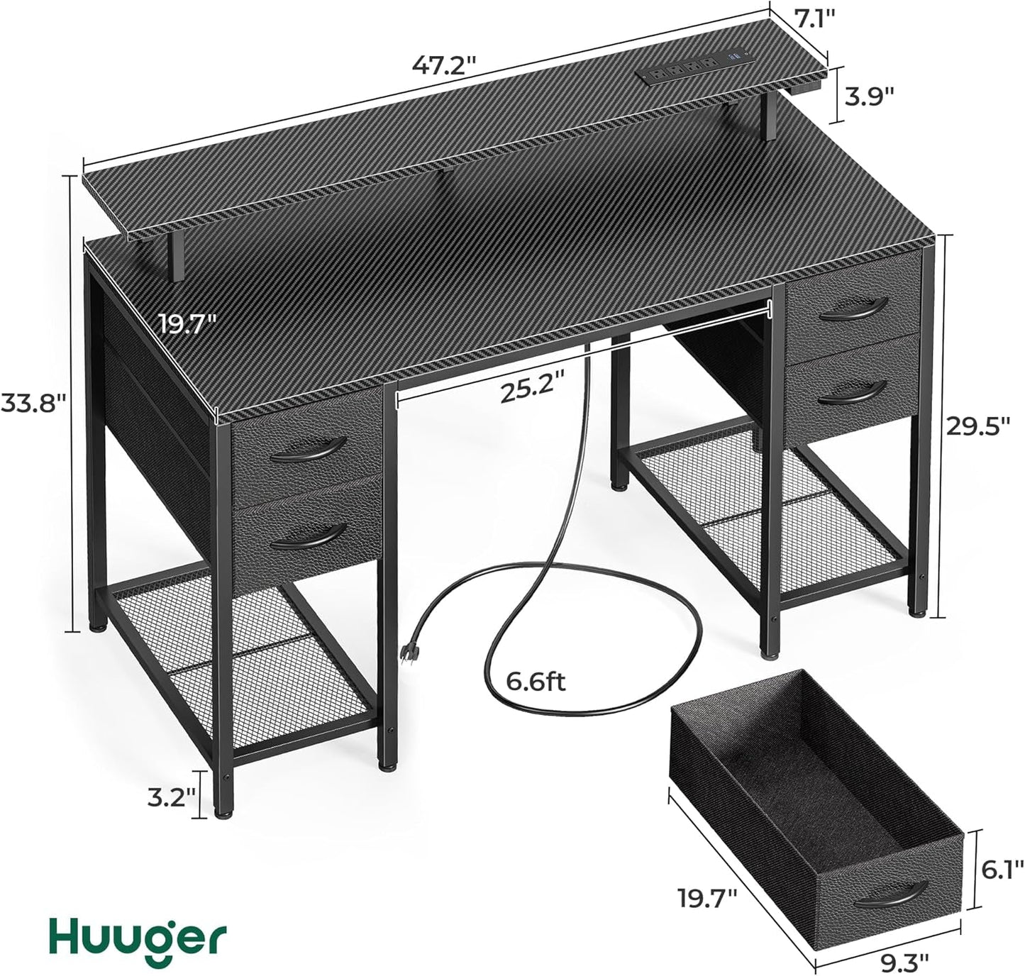 47 Inch Computer Desk with 4 Drawers, Gaming Desk with LED Lights &